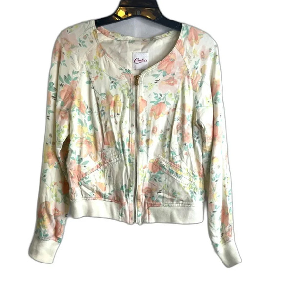Candies Soft Floral Zip‎ Up Jacket Size Medium - Picture 1 of 11